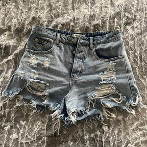 Signature 8 high waist distressed denim shorts in light wash blue S